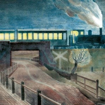 Sg236 Eric Ravilious Train Going Over A Bridge At Night Card